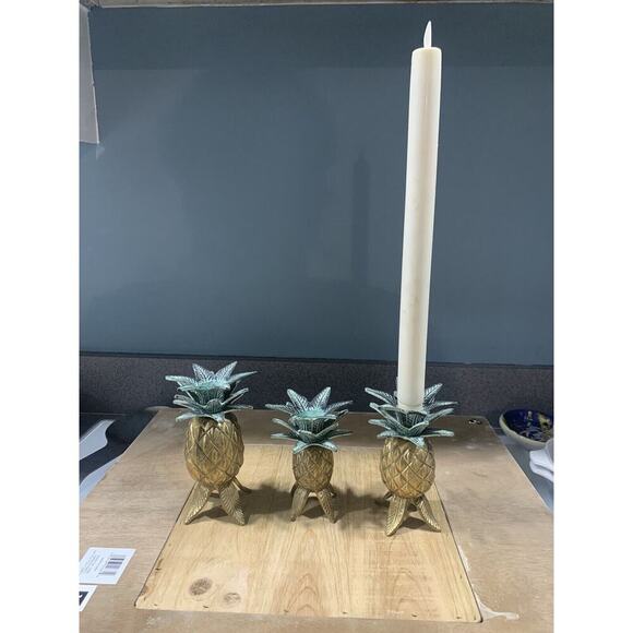 3 Brass Pineapple Candlestick Holders Vintage Bohemian Retro Heavy - Picture 11 of 16